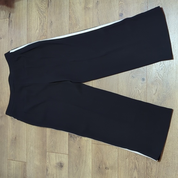 Jason Wu Women's Black Side Stripe Flat Wide Leg Trouser Dress Pants Size 10 - Picture 2 of 10